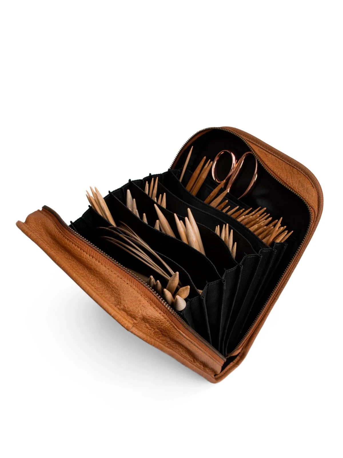 Muud Voss Whisky Leather Knitting Needle Case for circular needles, cables and accessories