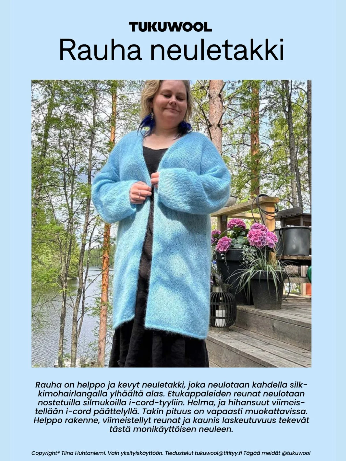 Tukuwool Silk Mohair langasta neulottu villatakki vaaleansininen