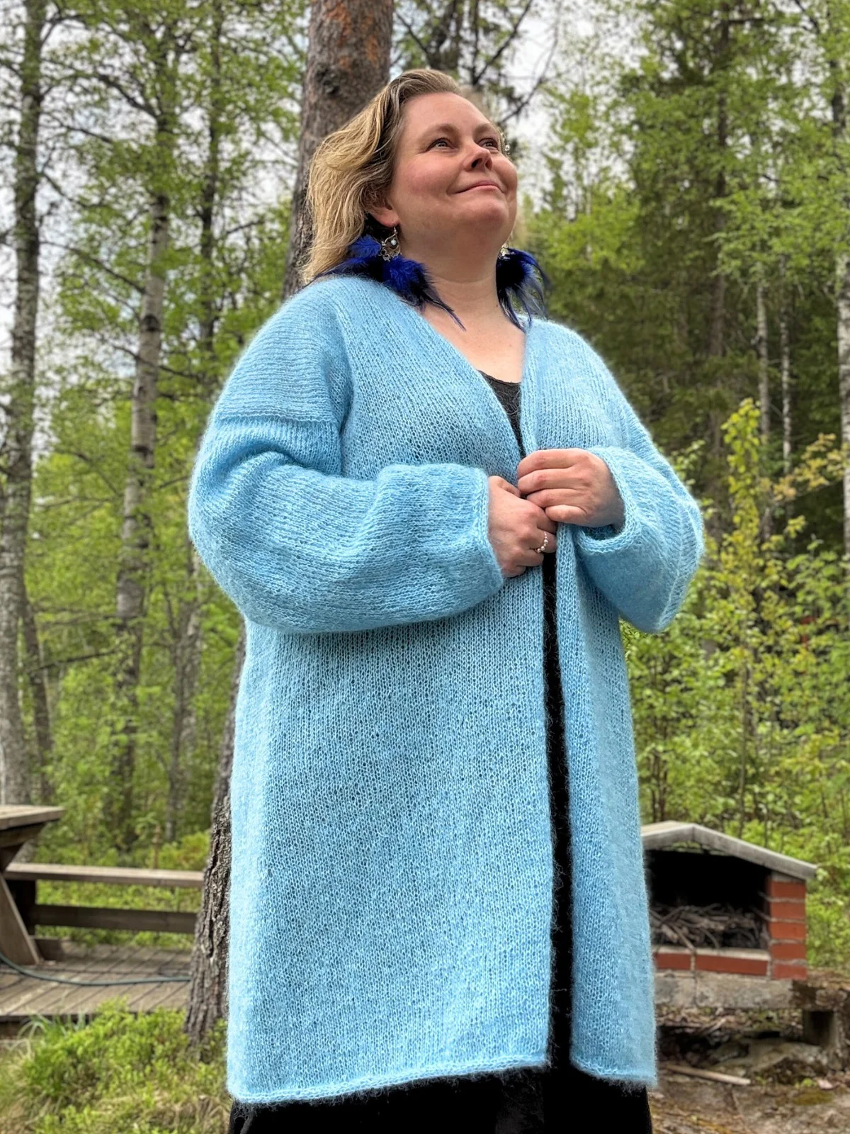 Tukuwool Silk Mohair langasta neulottu villatakki vaaleansininen