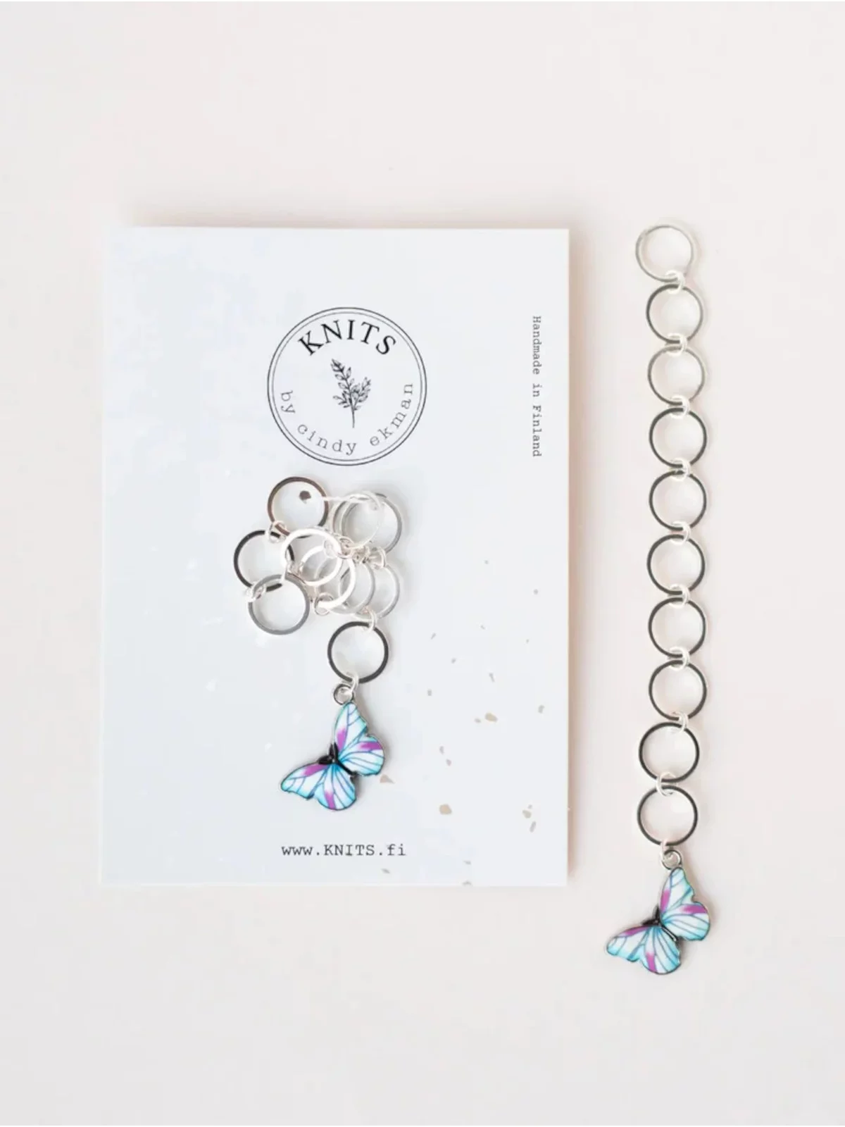 KNITS Row Counter Silver Turquoise Butterfly