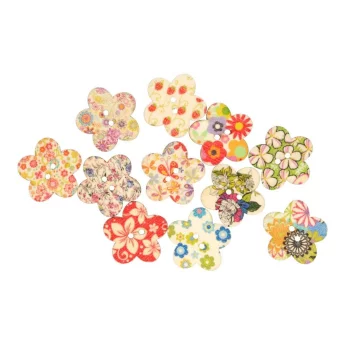 Wooden Button Flower 25mm Multicolor