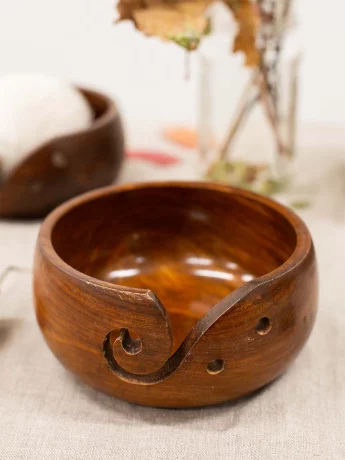 Blockwallah Wooden Yarn Bowl Round Small